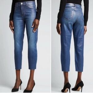 L’Agence Matador Coated Sparkle Denim Jeans Raw Hem